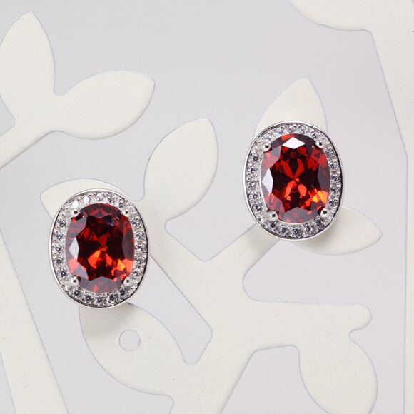 925 Sterling Silver Red CUBIC ZIRCONIA EARRINGS, Designed Silver Earrings - Picture 4 of 6